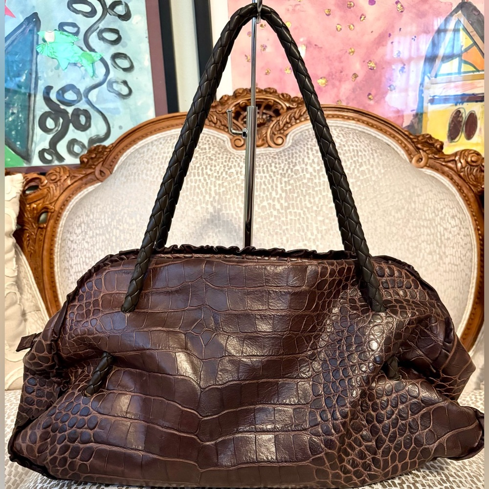 FURLA Leather Brown Crocodile-Embossed Women's Bag